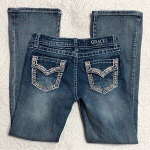 Grace Girls Bootcut Jeans Size 6X Embroidered Flap Pockets Adjustable Waist